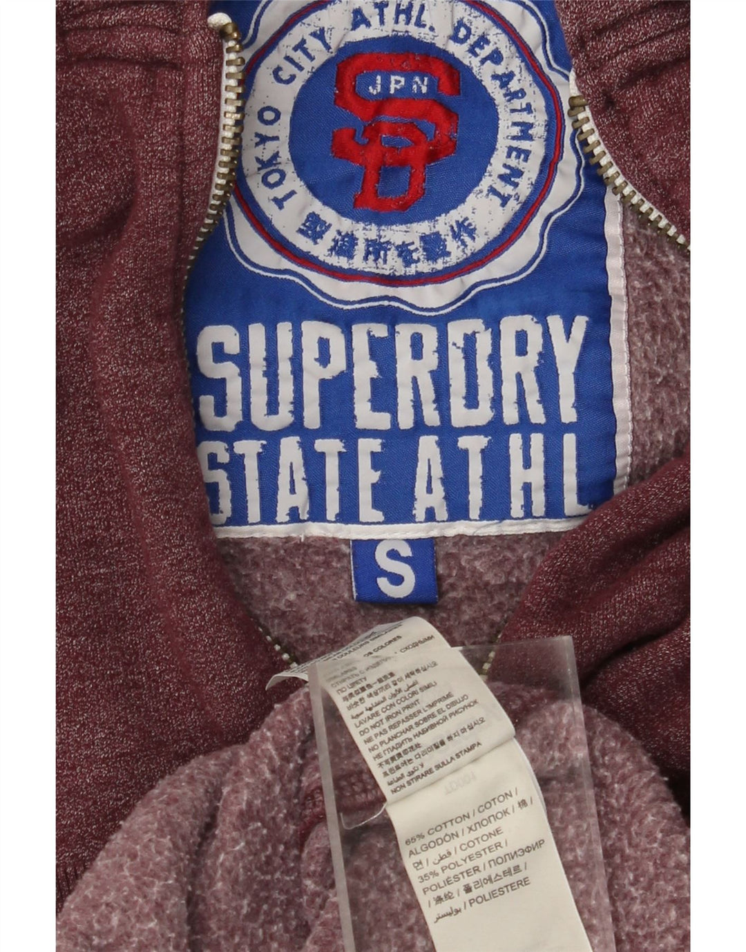 SUPERDRY Pull à capuche zippé graphique pour homme Petit coton bordeaux