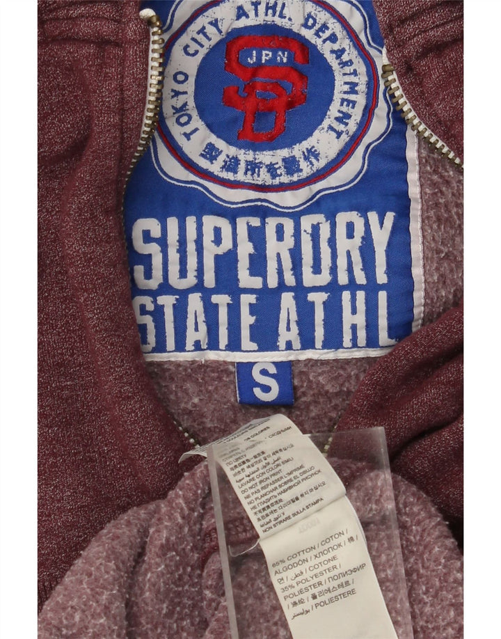 SUPERDRY Pull à capuche zippé graphique pour homme Petit coton bordeaux