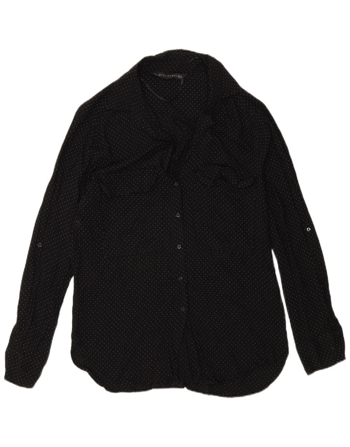 Zara Chemise Femme UK 10 Petite Viscose À Pois Noir