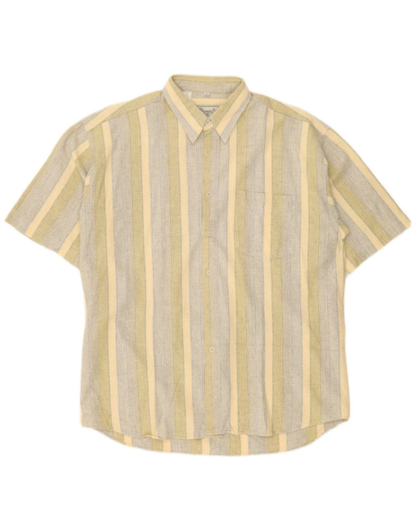 Rover&Lakes Chemise à manches courtes pour homme Taille 41/42 Grand coton rayé jaune