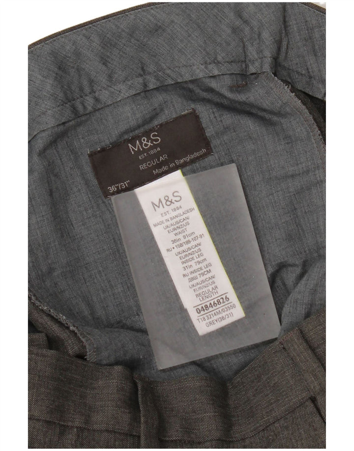 Marks & Spencer Pantalon de Costume Droit Homme W36 L31 Gris Polyester