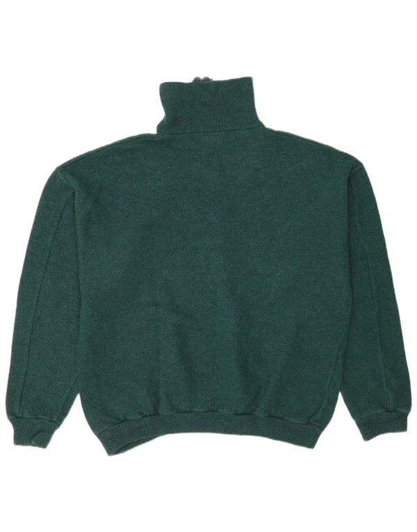 vintage Mens Graphic Zip Neck Jumper Pull Grand Vert