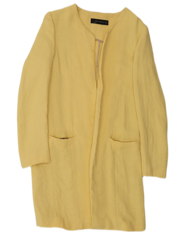Zara Femme Pardessus Ouvert UK 10 Petite Viscose Jaune