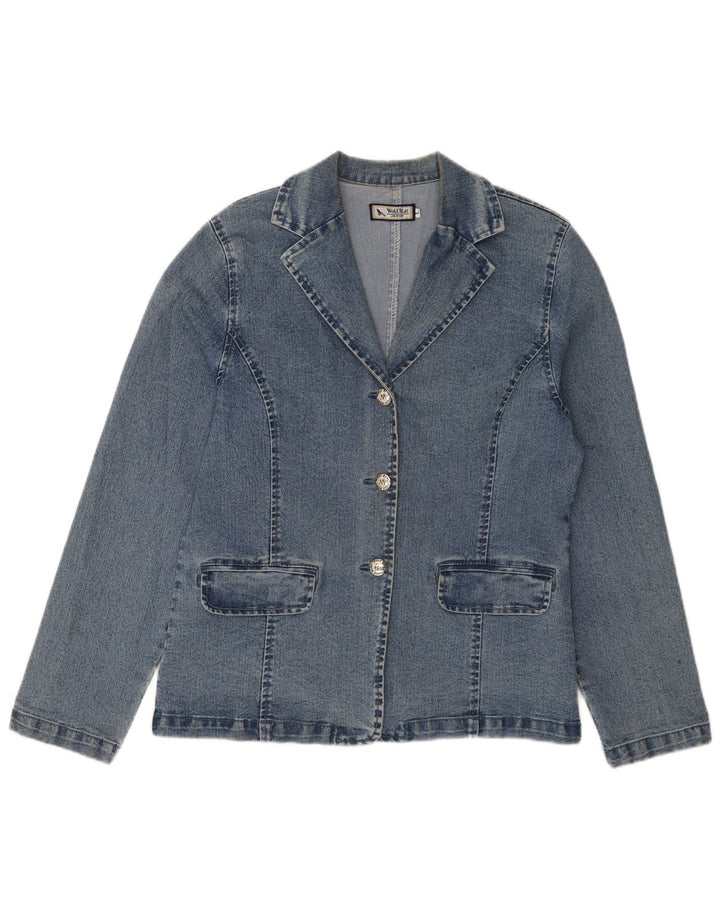 VINTAGE Veste en denim femme UK 14 Grand Bleu Coton Classique
