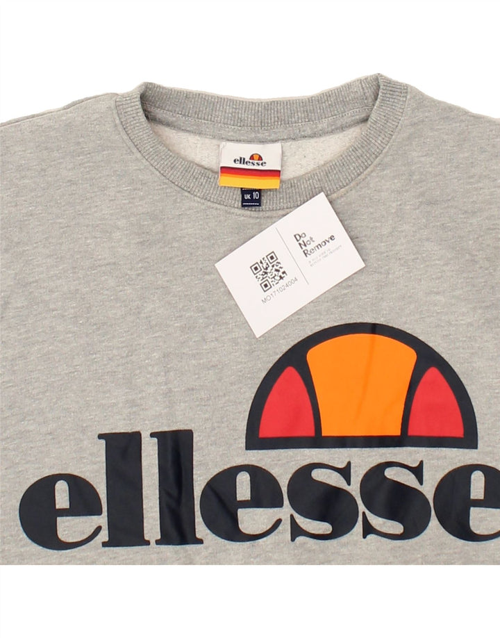 ELLESSE Womens Longline Oversized Sweatshirt Jumper UK 10 Small Grey Vintage Ellesse and Second-Hand Ellesse from Messina Hembry 