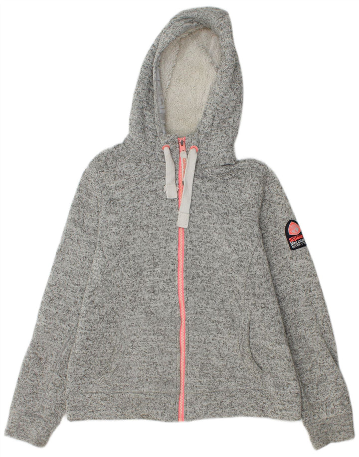 Superdry Pull à capuche zippé pour femme UK 16 Large Gris Moucheté Polyester
