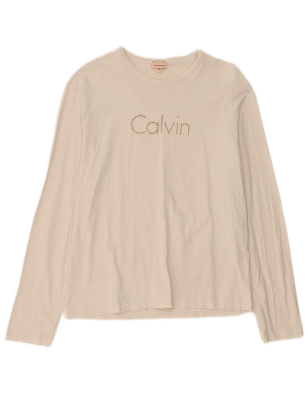 Calvin Klein Jeans Haut graphique à manches longues pour femme UK 18 XL Coton blanc