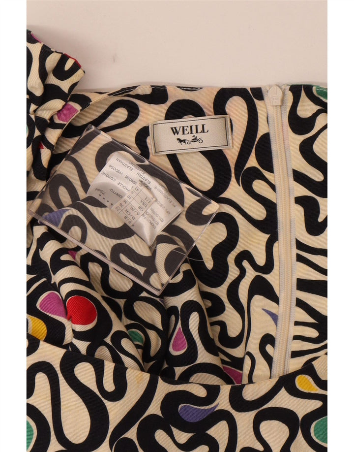 Weill Robe trapèze sans manches à motif abstrait pour femme UK 10 Small Blanc cassé