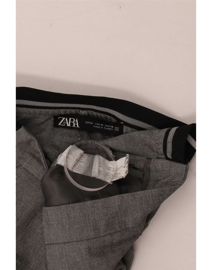 Zara Femme Pantalon De Costume Droit Moyen W28 L27 Gris Polyester