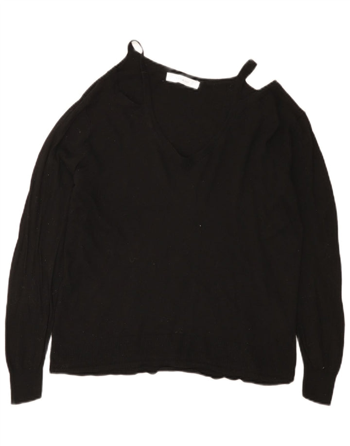 Zara Pull col V pour femme UK 12 Medium Noir Viscose