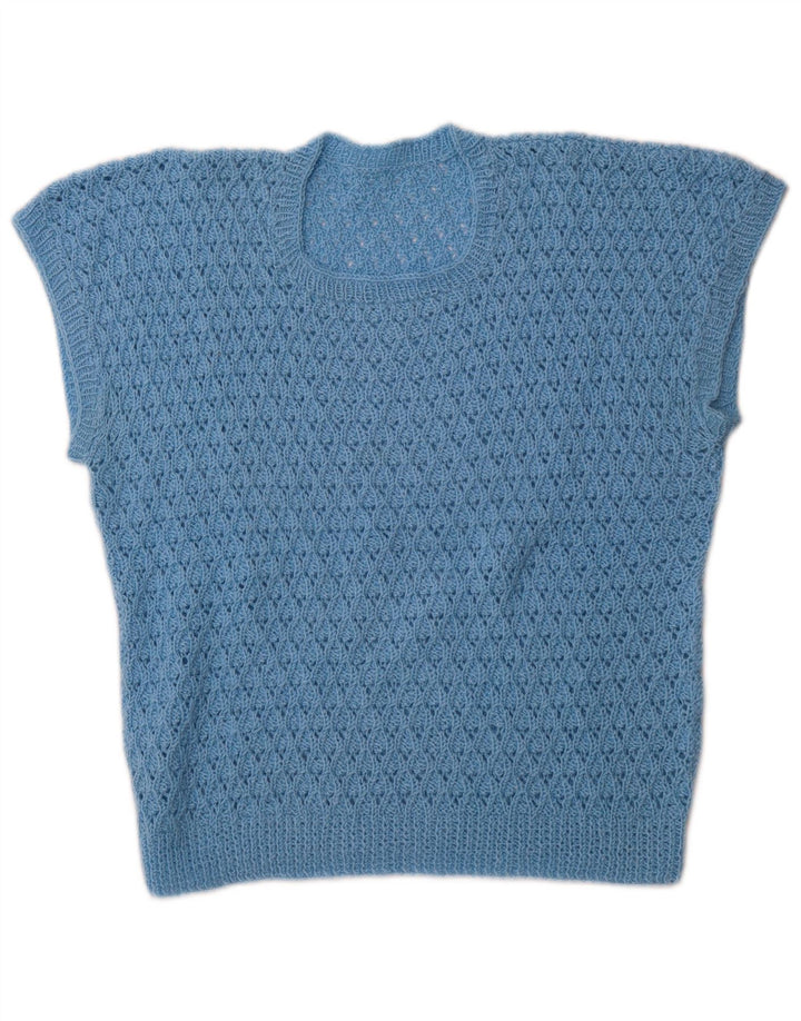 VINTAGE Femme Gilet Débardeur UK 14 Bleu Moyen