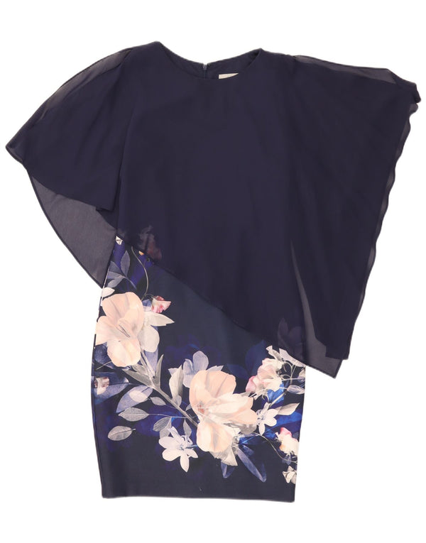 Coast Robe fourreau asymétrique pour femme UK 10 Petit Bleu Marine Floral Polyester