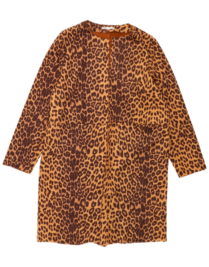 Zara Womens Open Overcoat UK 18 XL Marron Animal Print Polyester