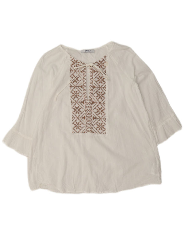 Liu Jo Chemisier à manches 3/4 pour femme IT 40 Small Blanc Fair Isle Coton