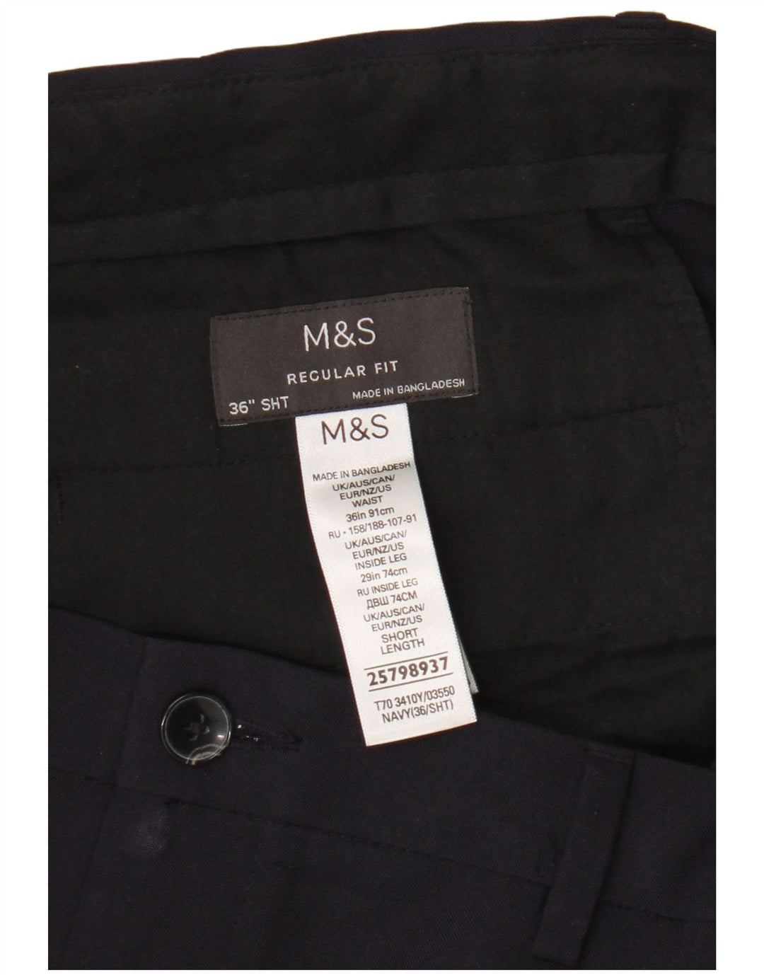 Marks & Spencer Pantalon Chino Coupe Regular Homme W36 L29 Bleu Marine Polyester