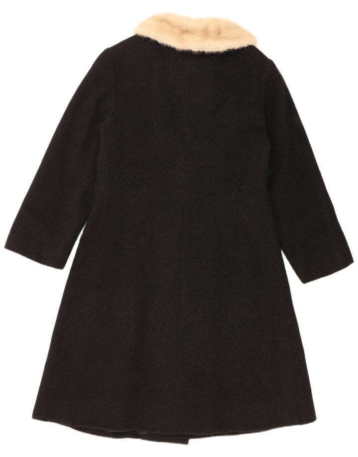 vintage Femmes Pardessus UK 10 Petit Noir