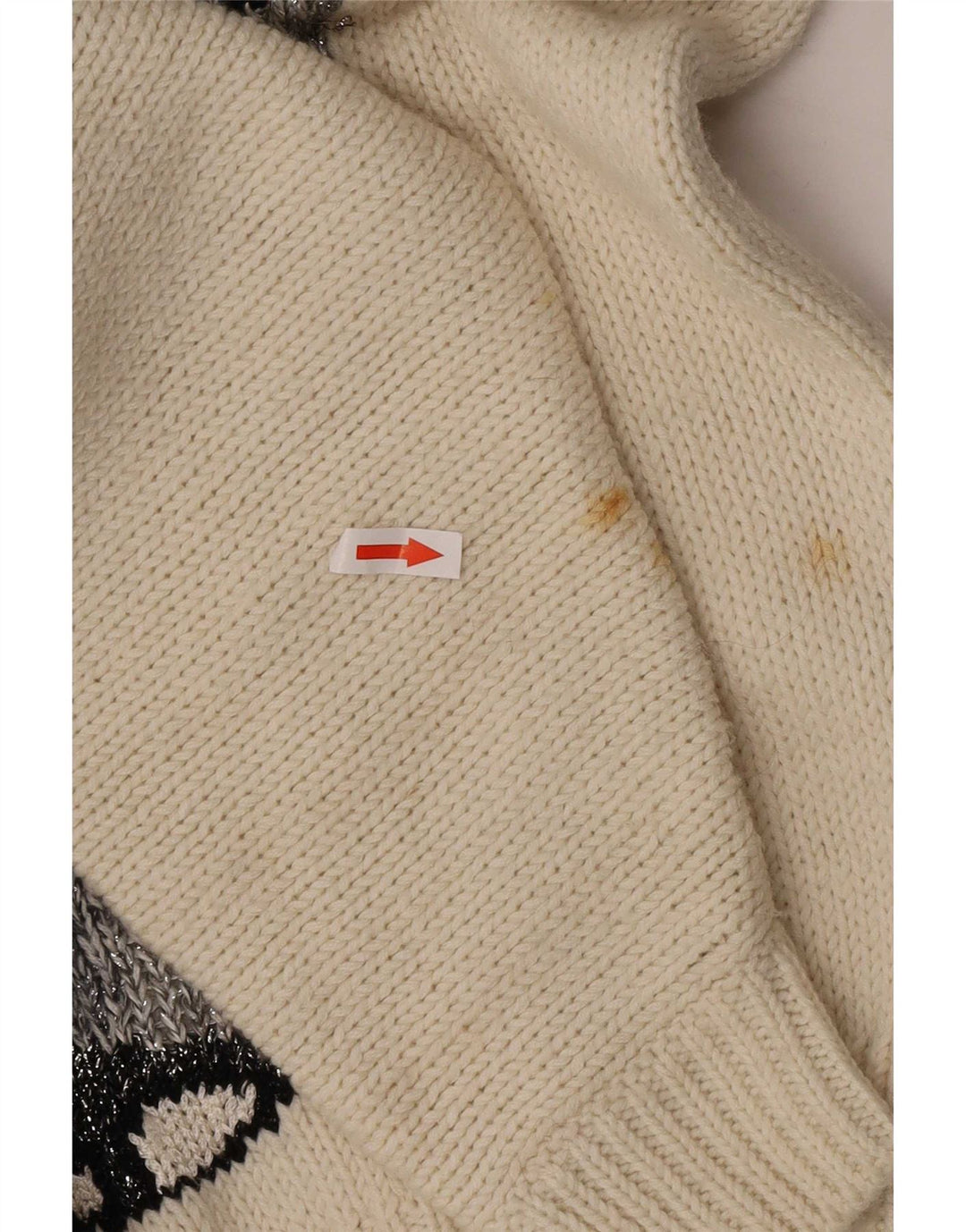 vintage Femmes Bouton Cou Jumper Pull UK 16 Grand Blanc Cassé