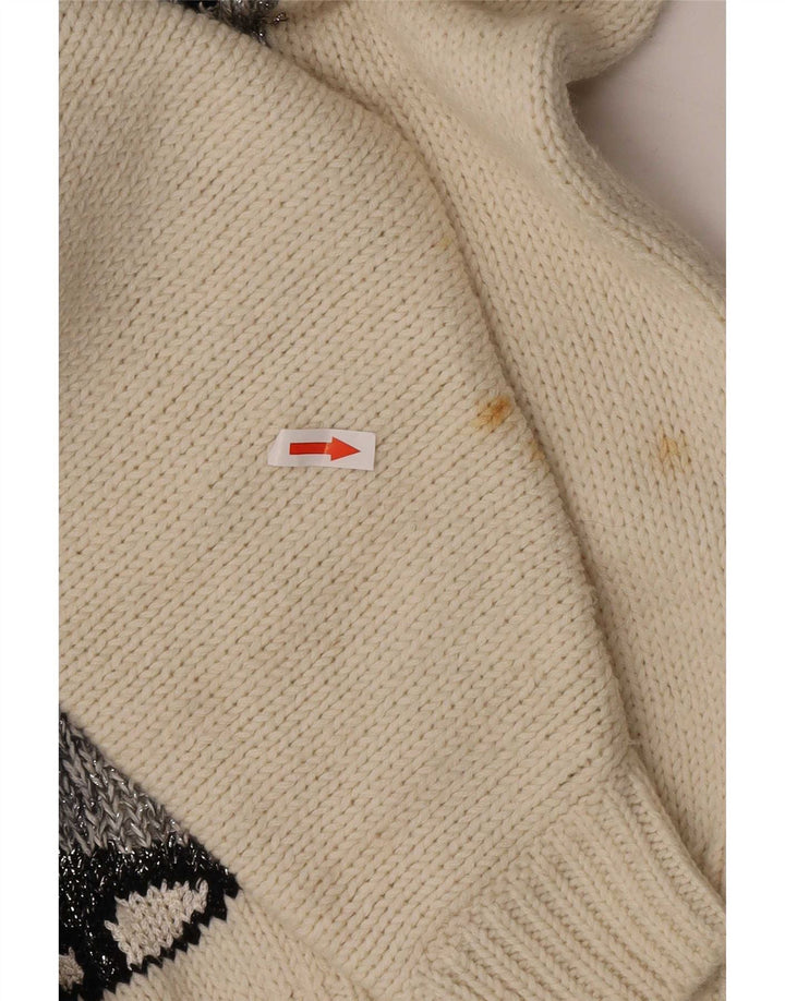 vintage Femmes Bouton Cou Jumper Pull UK 16 Grand Blanc Cassé