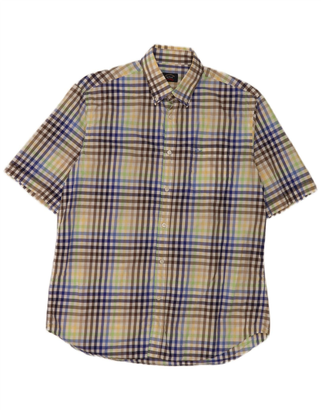 Paul & Shark Chemise à manches courtes pour homme en coton à carreaux multicolores
