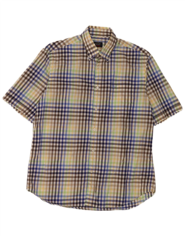 Paul & Shark Chemise à manches courtes pour homme en coton à carreaux multicolores