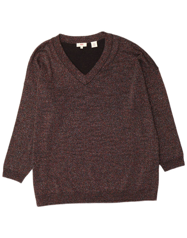 Levi's Pull surdimensionné à col en V pour femme UK 6 XS en laine mouchetée marron