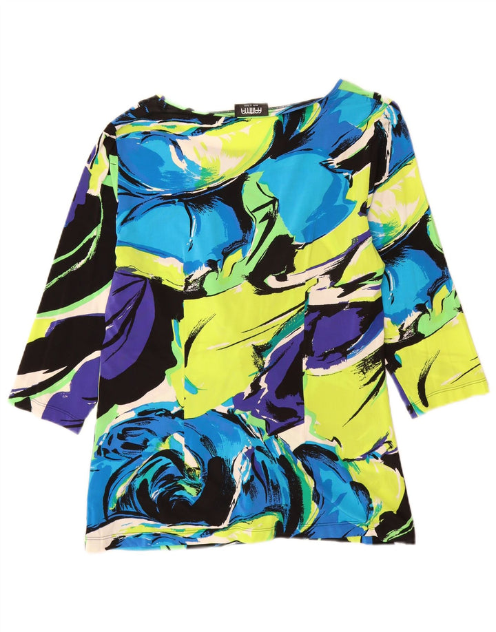 vintage Femme Top 3/4 Manches UK 12 Moyenne Multicolore Floral Viscose