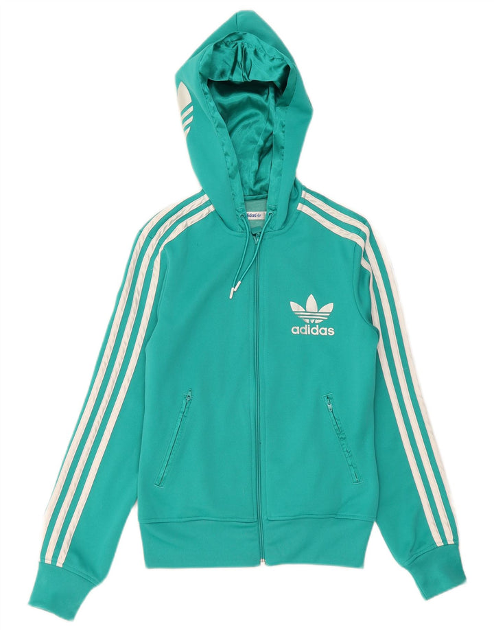 Adidas Veste de survêtement à capuche pour femme UK 8 Small Turquoise Polyester