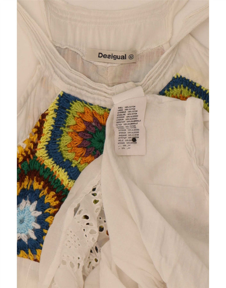 Desigual Robe d'été pour femme EU 42 Grand coton floral blanc