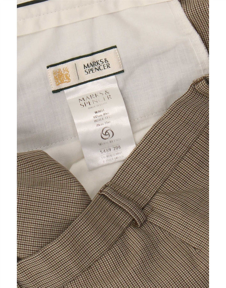 Marks & Spencer Pantalon de costume droit pour homme W40 L31 Beige pied-de-poule