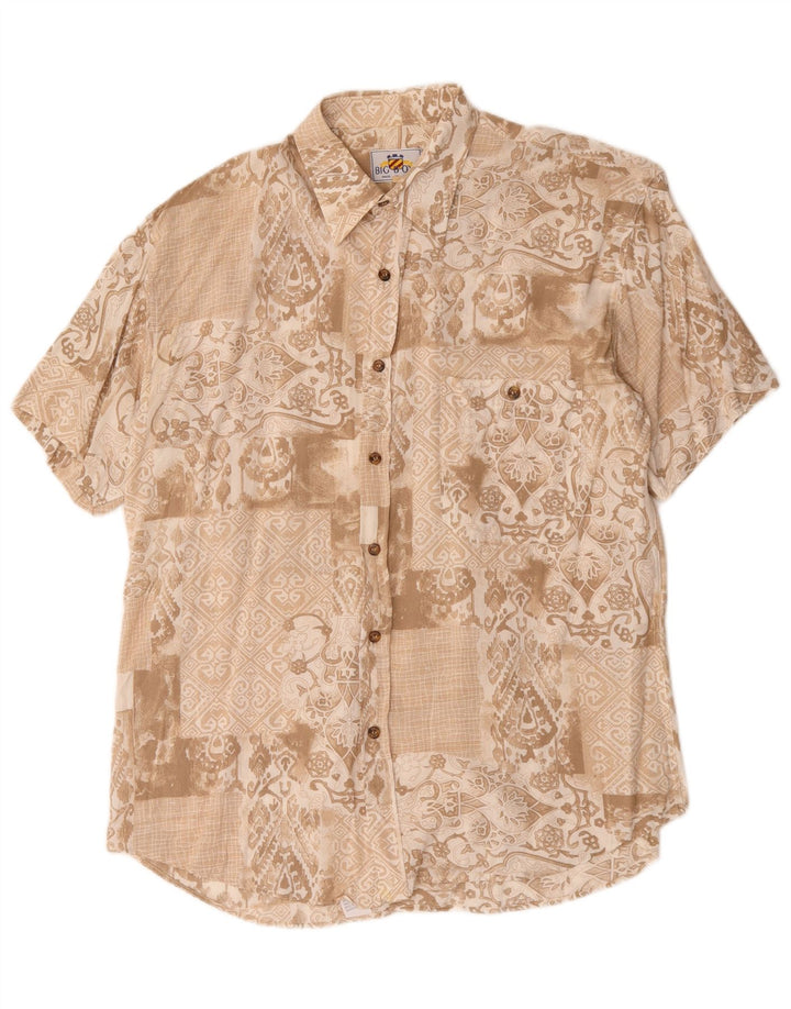 Chemise à manches courtes vintage pour homme en viscose florale marron moyen