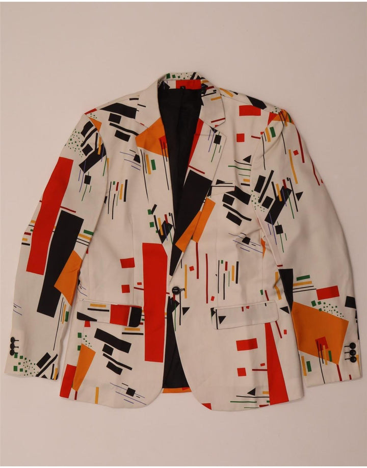 Vintage Homme 1 Bouton Blazer Veste UK 40 Grand Blanc Géométrique
