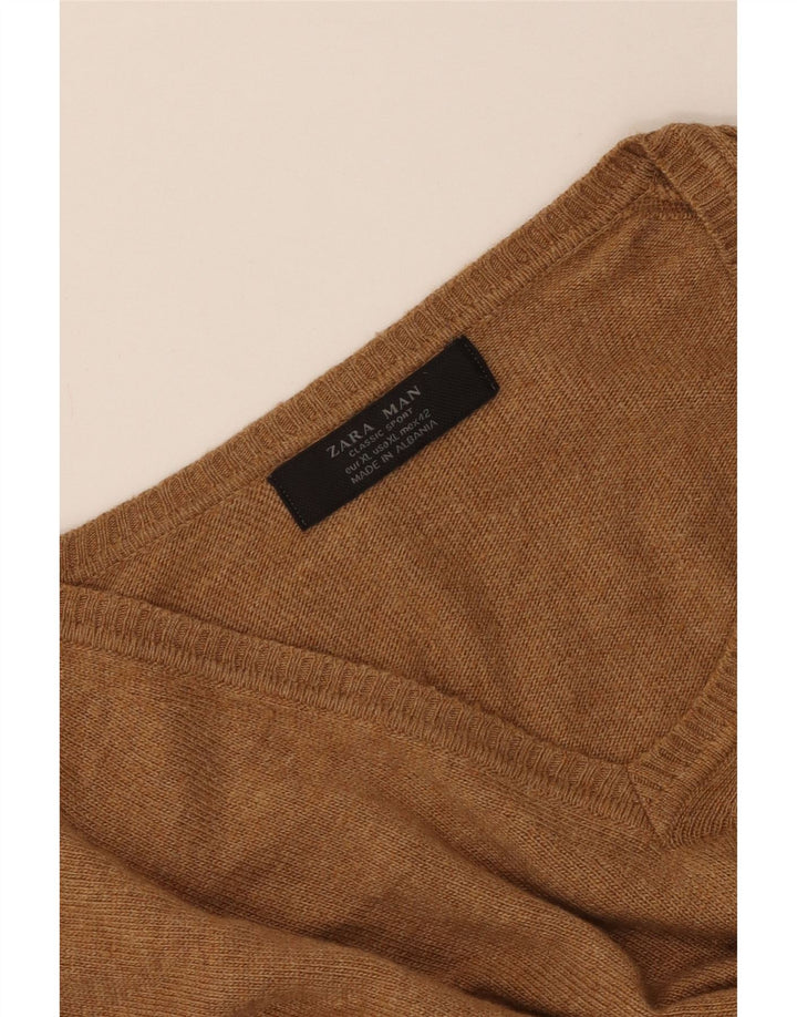 ZARA Pull col V pour homme XL Marron