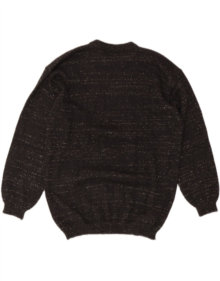 VINTAGE Femme Crew Neck Jumper Pull UK 14 Moyen Noir Argyle/Diamant