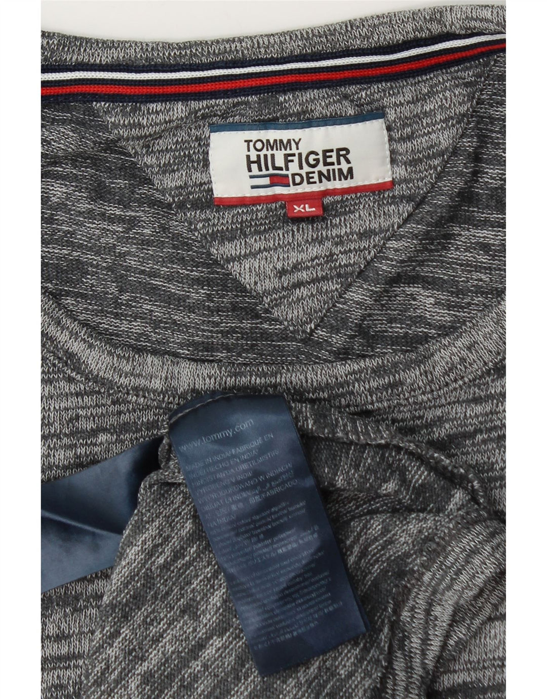 Tommy Hilfiger Pull ras du cou pour homme XL en coton moucheté gris