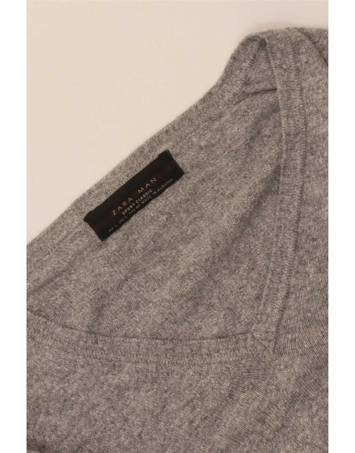 Zara Pull à col en V pour homme Taille L Gris