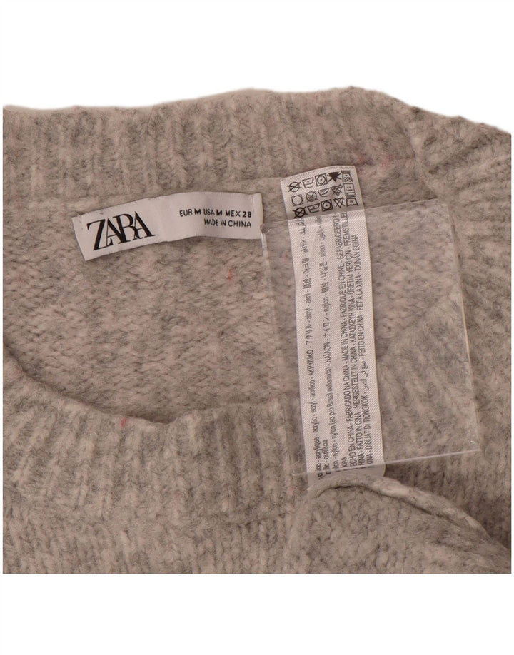 Zara Pull surdimensionné à col rond pour femme UK 14 Gris moyen moucheté