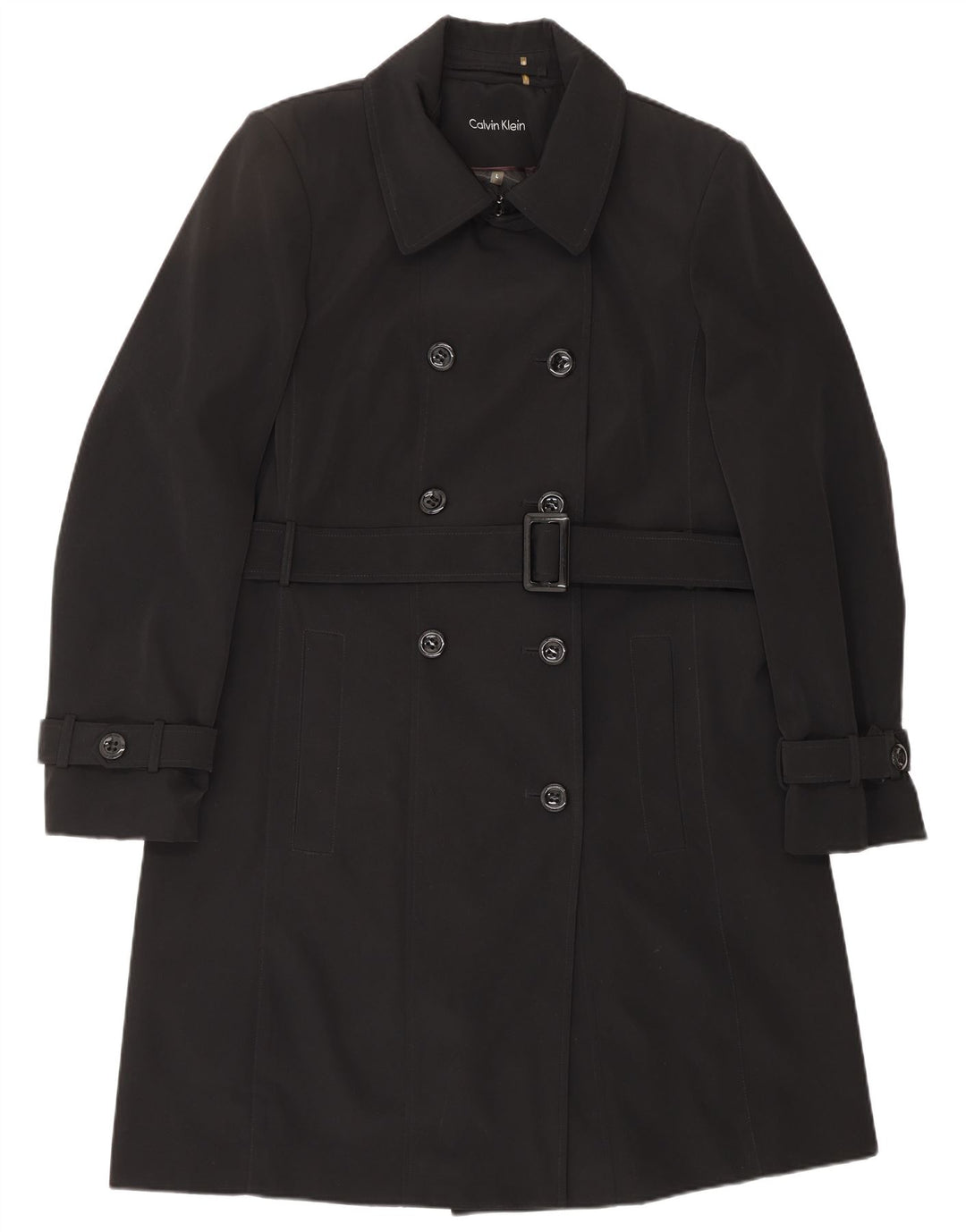 CALVIN KLEIN Trench-Coat Femme UK 16 Large Noir Polyester