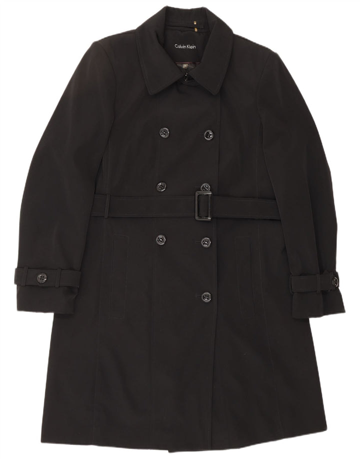 CALVIN KLEIN Trench-Coat Femme UK 16 Large Noir Polyester