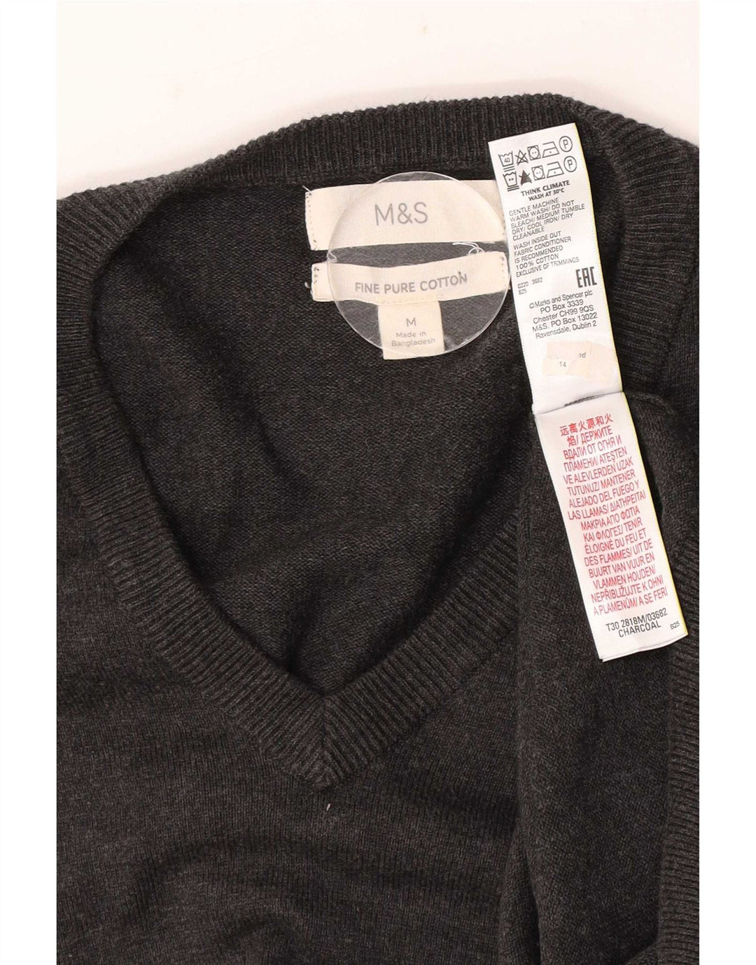 Marks & Spencer Pull Col V Homme Gris Moyen Coton