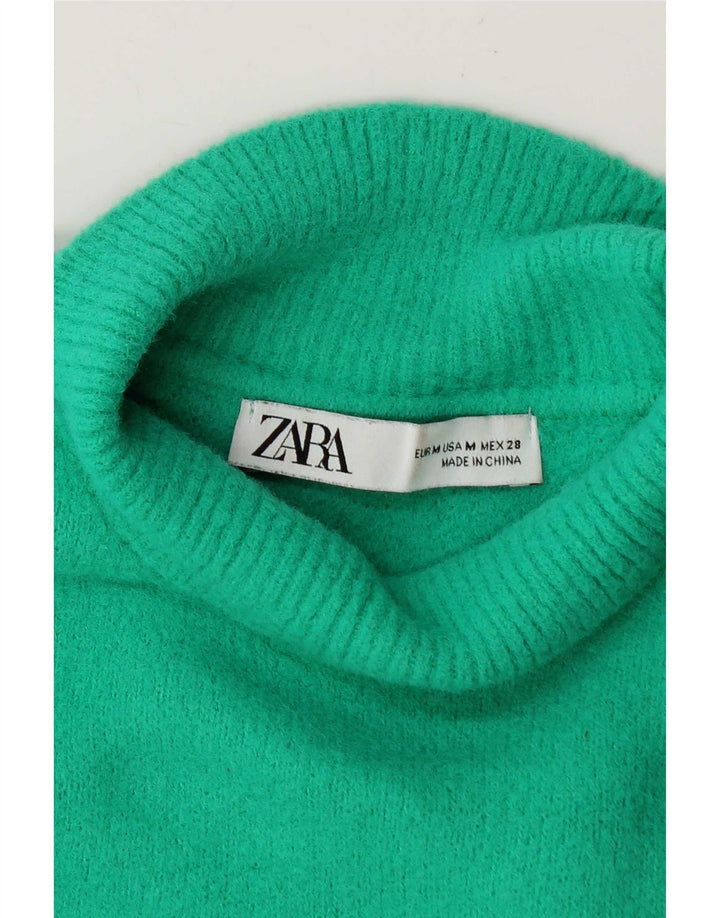 Zara Pull court à col roulé pour femme UK 14 Vert moyen