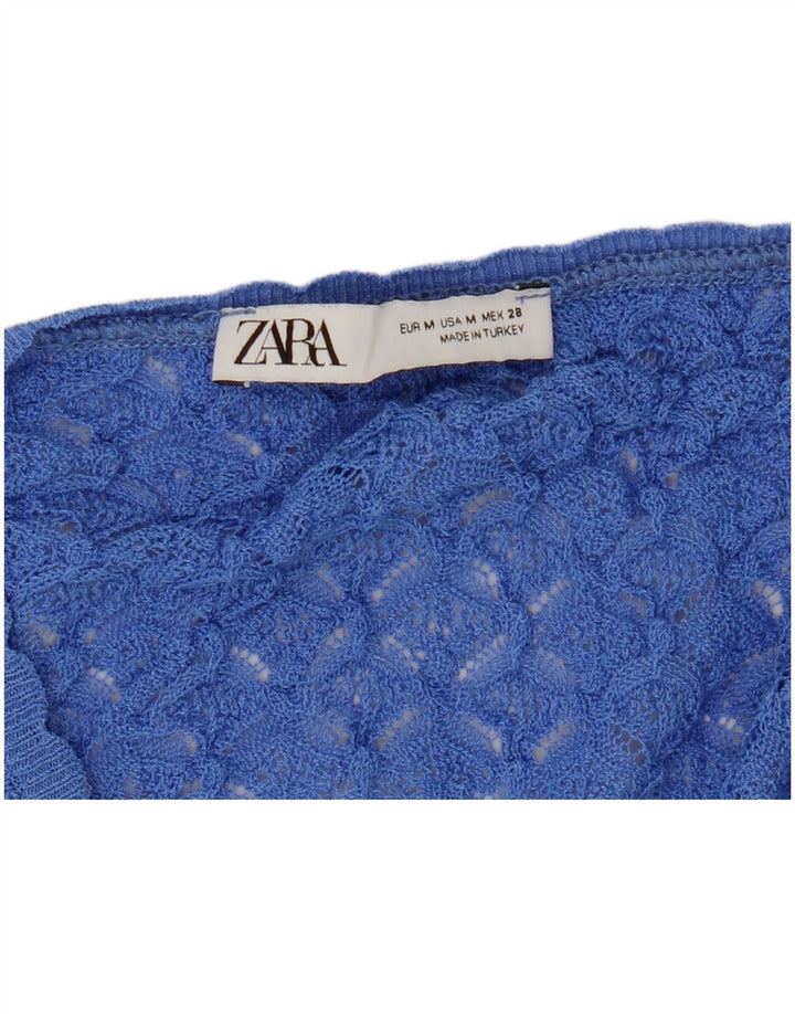 Zara Womens Blouse sans manches au crochet Top UK 12 Bleu moyen