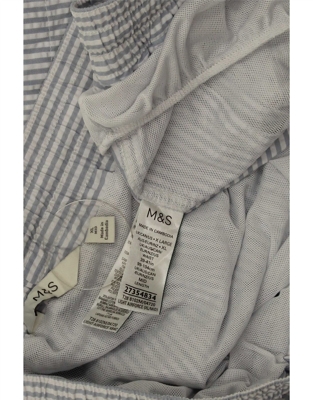 Marks & Spencer Short de bain homme XL bleu à fines rayures en polyester