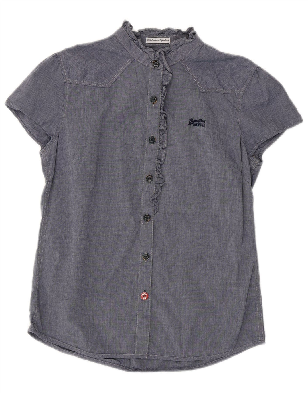 SUPERDRY Chemisier à volants sur le devant pour femme UK 12 Bleu marine moyen