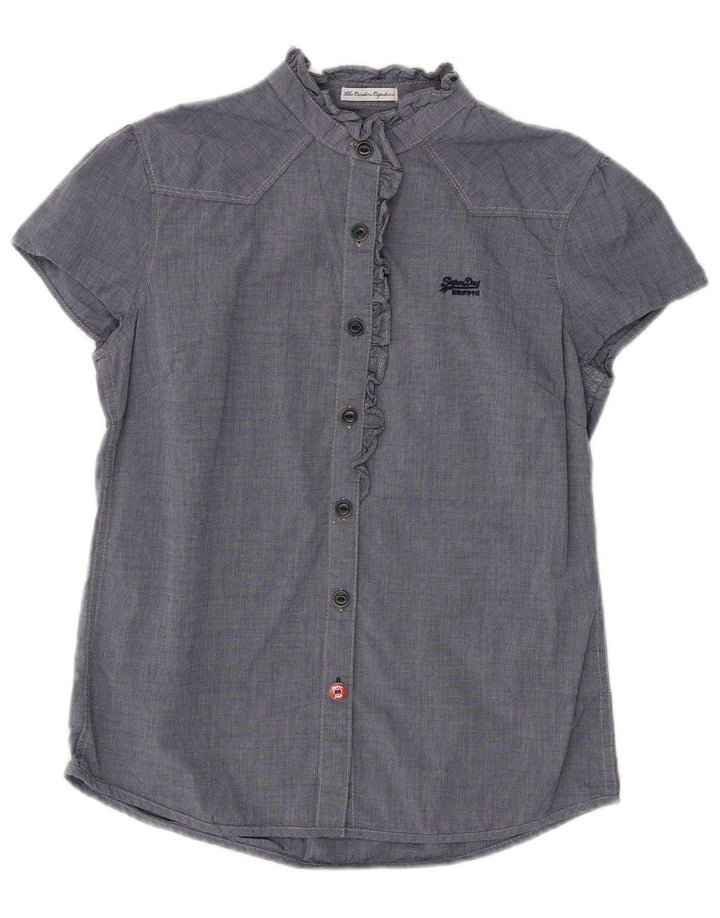 SUPERDRY Chemisier à volants sur le devant pour femme UK 12 Bleu marine moyen