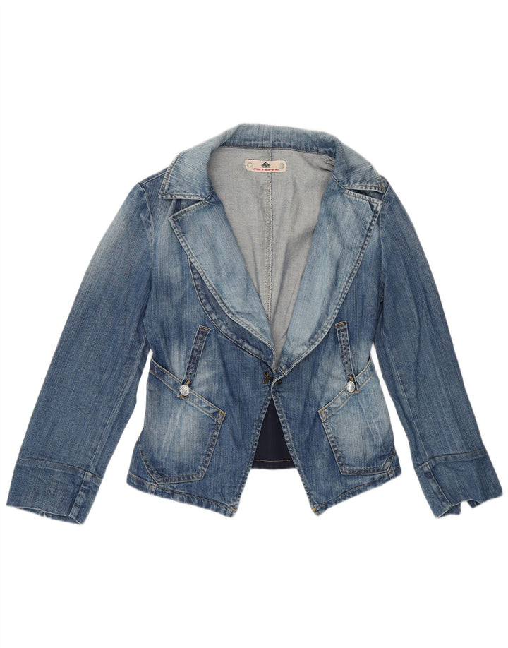 Fornarina Veste blazer courte en jean pour femme UK 8 Small Bleu