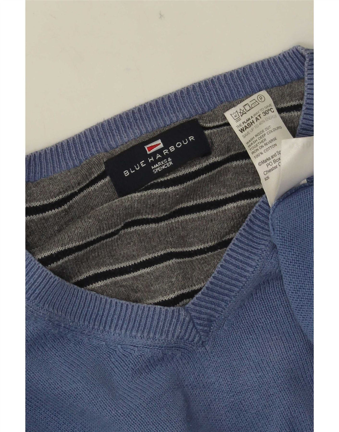 Marks & Spencer Pull à col en V Bleu Harbour pour homme XL en coton