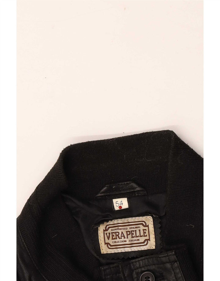 Veste Bomber En Cuir Homme Vintage IT 54 2XL Noir