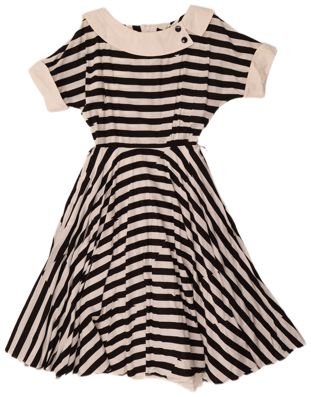 VINTAGE Robe A-Line Femme UK 12 Moyen Noir Rayé