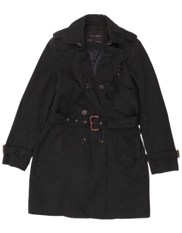 Zara Womens Trench Coat UK 16 Large Noir Coton