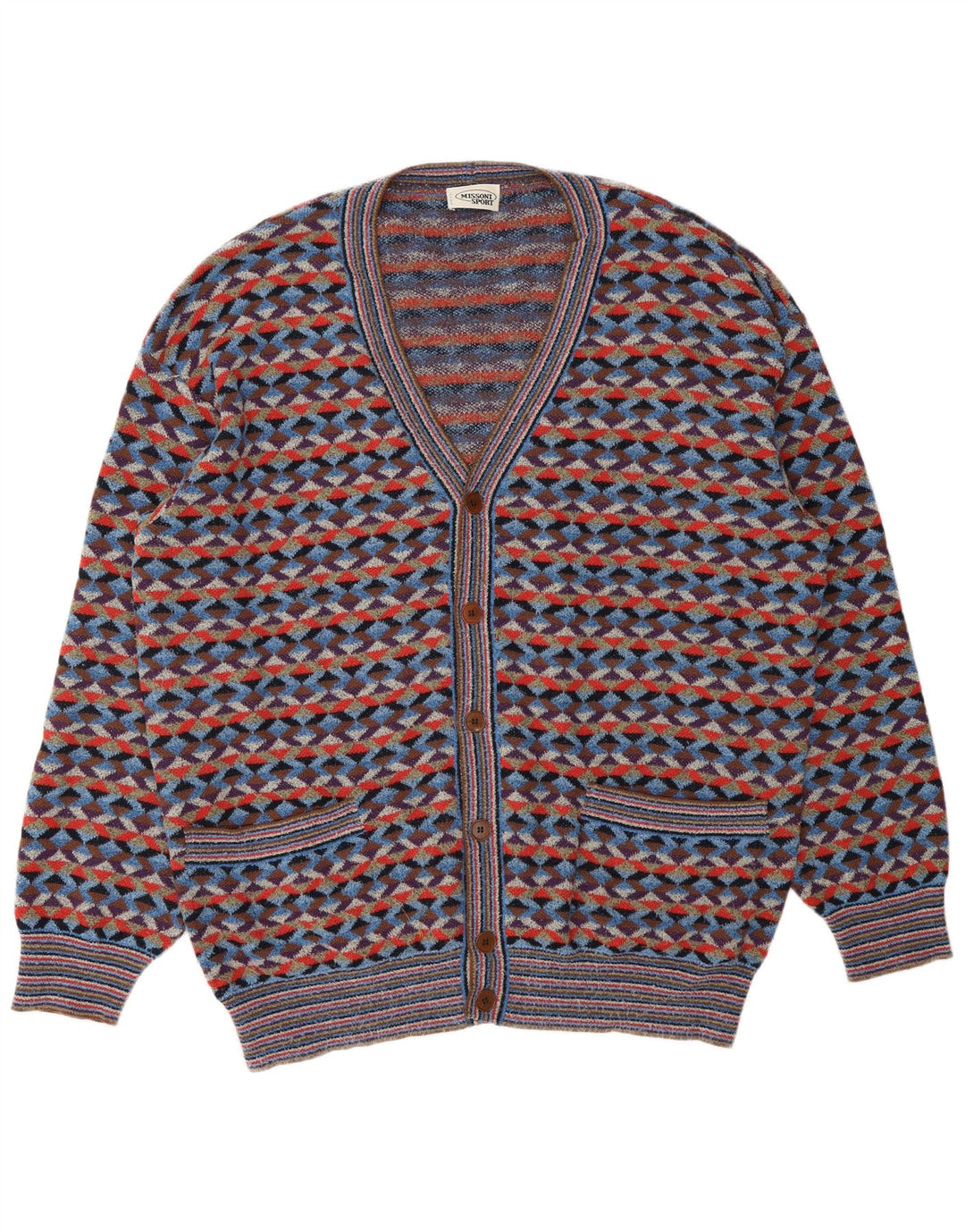 MISSONI Cardigan Homme Pull IT 54 XL Multicolore Géométrique Designer